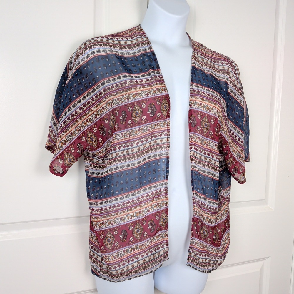 Boho Paisley Chiffon Kimono Open‎ Front Cardigan Semi Sheer